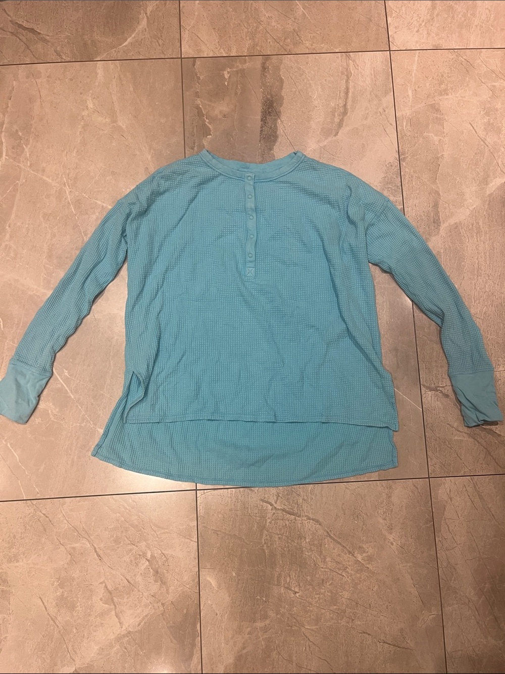 Offline Women's Long Sleeve Henley Tee in Light Teal Blue